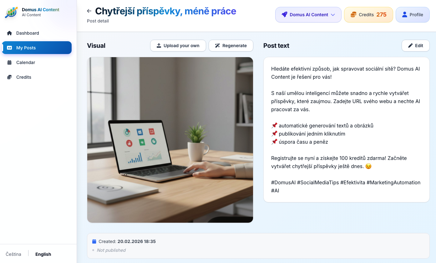 Náhled aplikace Domus AI Content